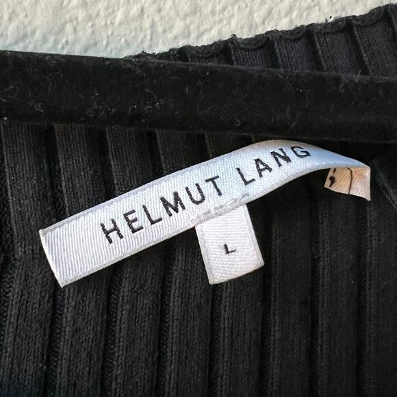 Helmut Lang Black Ribbed Dress Asymmetrical Neckline Size L - Picture 5 of 6